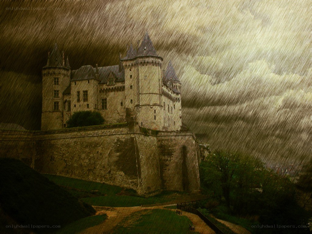 Castle in a stormy landscape
