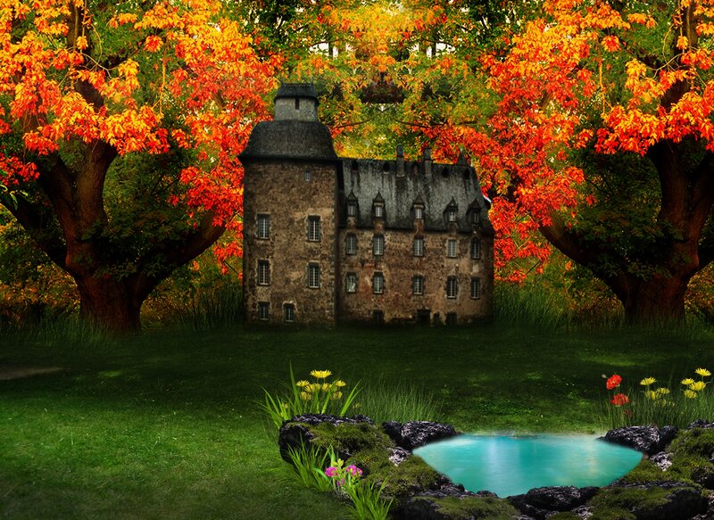 Castle in Autumn Forest — Green