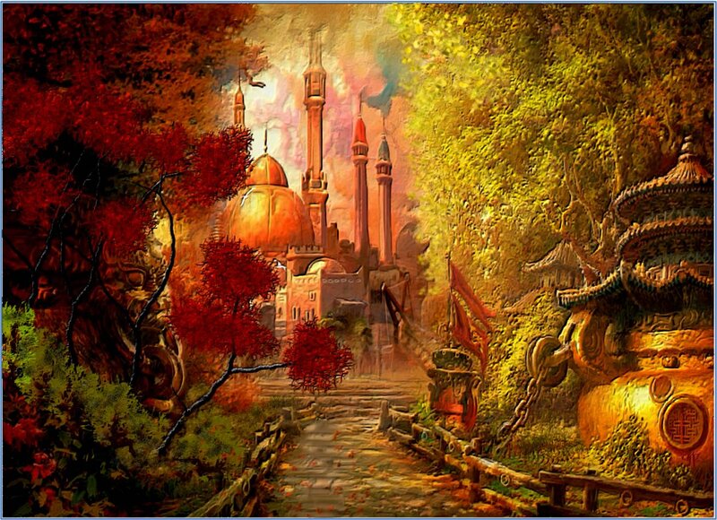 Castle in Autumn Forest — Red
