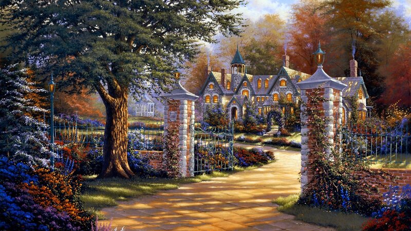 Castle in Autumn Garden — Green, Serene