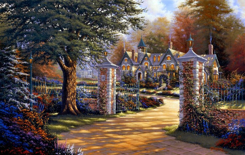 Castle in Autumn Garden — Green