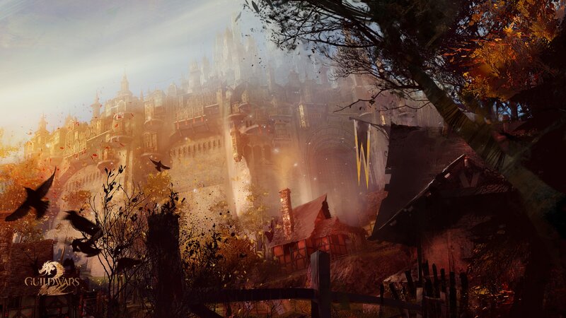 Castle in Autumn Landscape — Orange, Dramatic