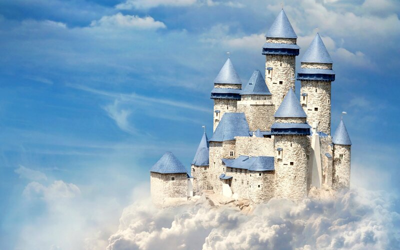 Castle in Clouds — Blue, Serene, Digital Art