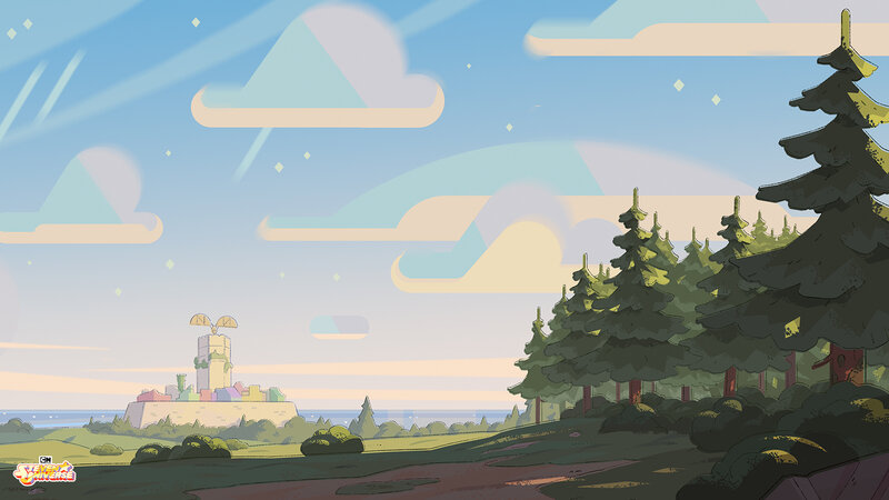 Castle in Distant Landscape — Blue