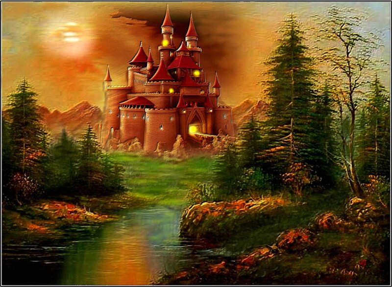 Castle in Forest — Green, Dramatic, Sunset