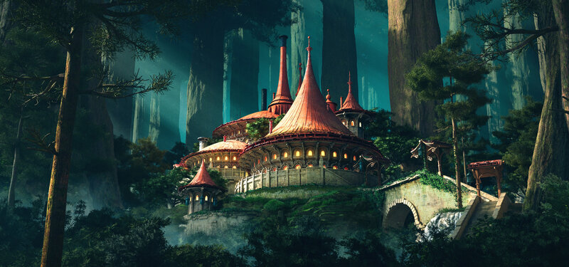 Castle in Forest — Green, Mysterious