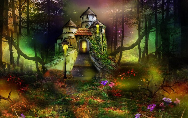 Castle in Forest — Green, Mystical