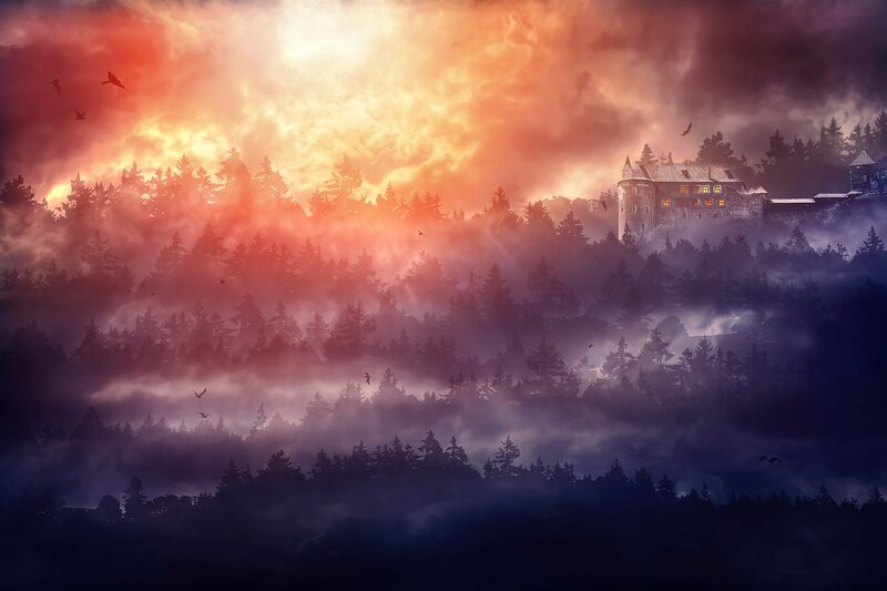Castle in Forest — Orange, Dramatic