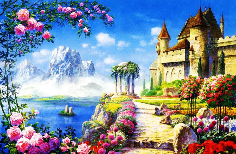 Castle in Garden Landscape — Blue