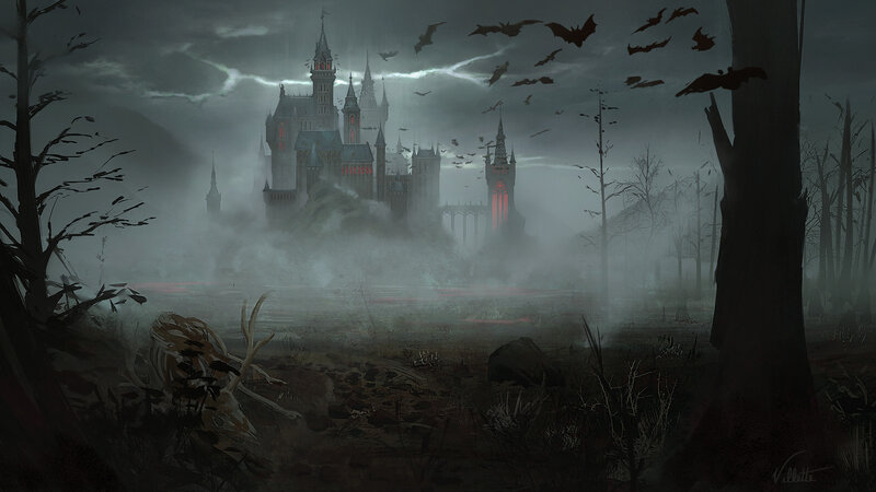 Castle in Misty Forest — Gray