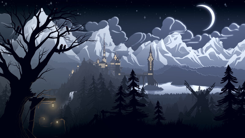 Castle in Mountain Valley — Black
