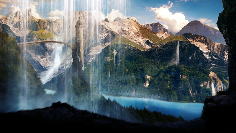 Castle in Mountain Valley — Blue, Dramatic, Afternoon, Digital Art