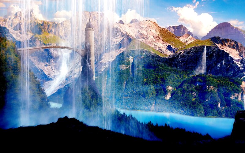 Castle in Mountain Valley — Blue, Dramatic, Afternoon
