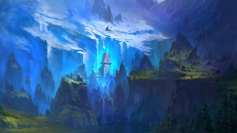 Castle in Mountain Valley — Blue, Dramatic, Night