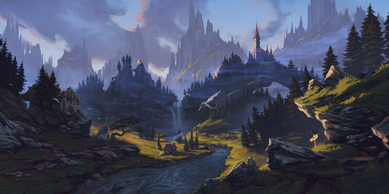 Castle in Mountain Valley — Blue, Dramatic, Sunset