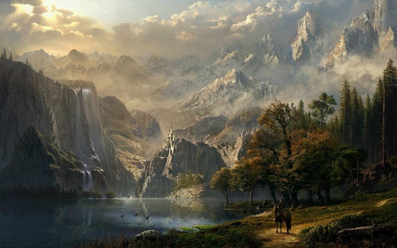 Castle in Mountain Valley — Blue, Dramatic