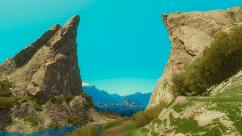 Castle in Mountain Valley — Blue, Serene, Afternoon, 3d Render