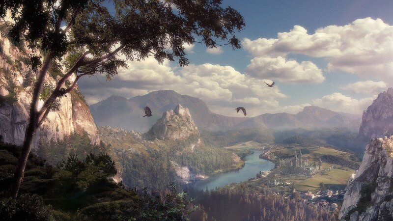 Castle in Mountain Valley — Blue, Serene, Afternoon
