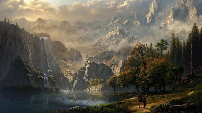Castle in Mountain Valley — Blue, Serene