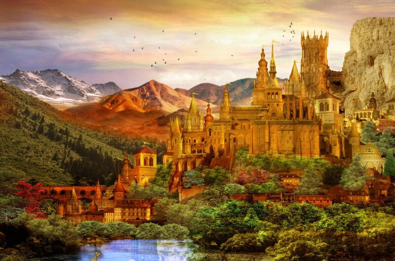 Castle in Mountain Valley — Gold