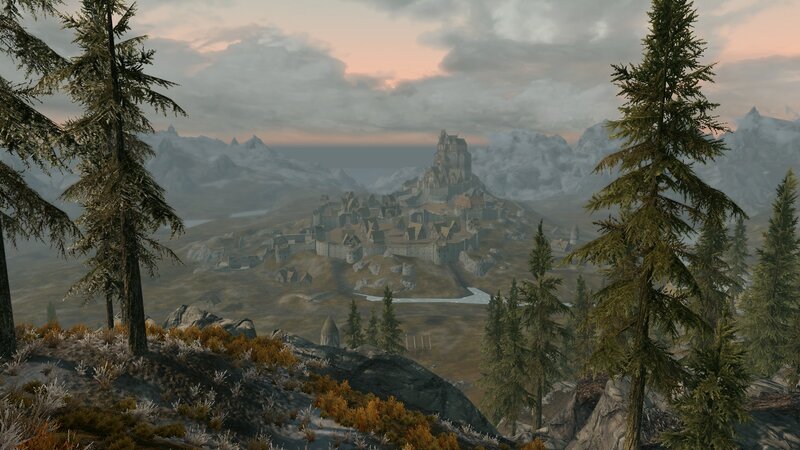 Castle in Mountain Valley — Gray, Serene, Sunset