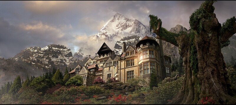 Castle in Mountain Valley — Gray