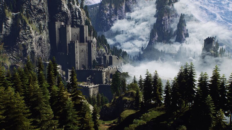 Castle in Mountain Valley — Green, Dramatic, 3d Render