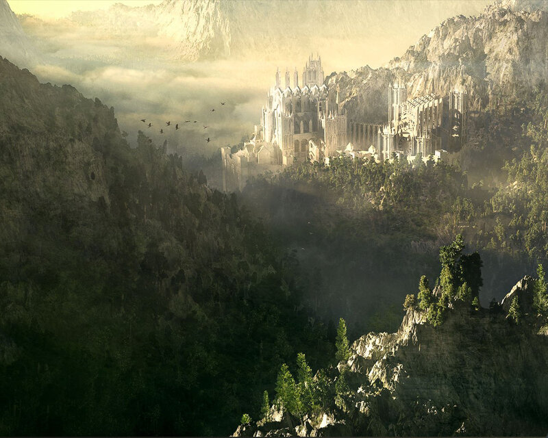 Castle in Mountain Valley — Green, Dramatic, Morning