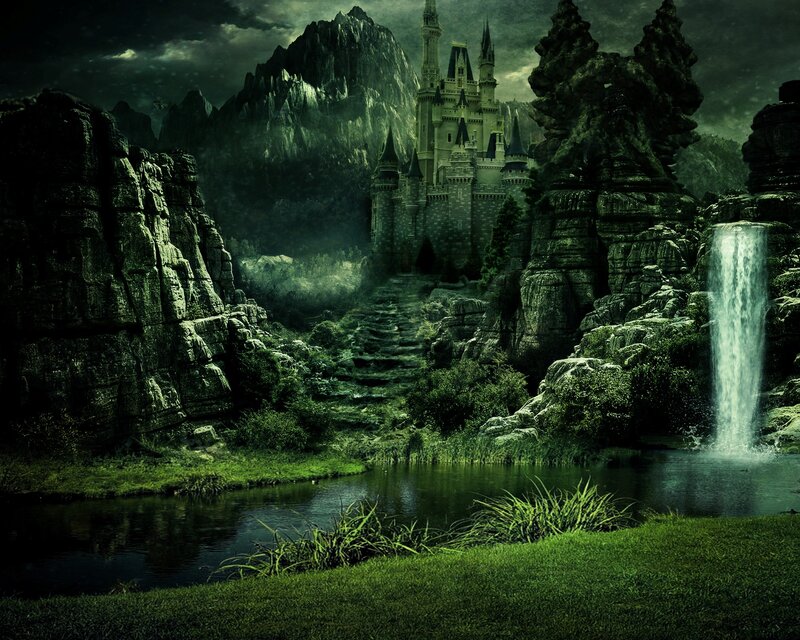 Castle in Mountain Valley — Green, Dramatic, Night