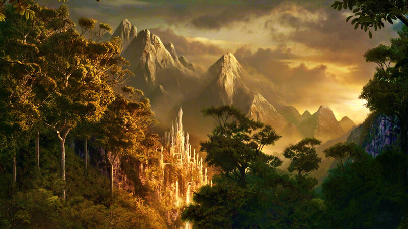 Castle in Mountain Valley — Green, Dramatic