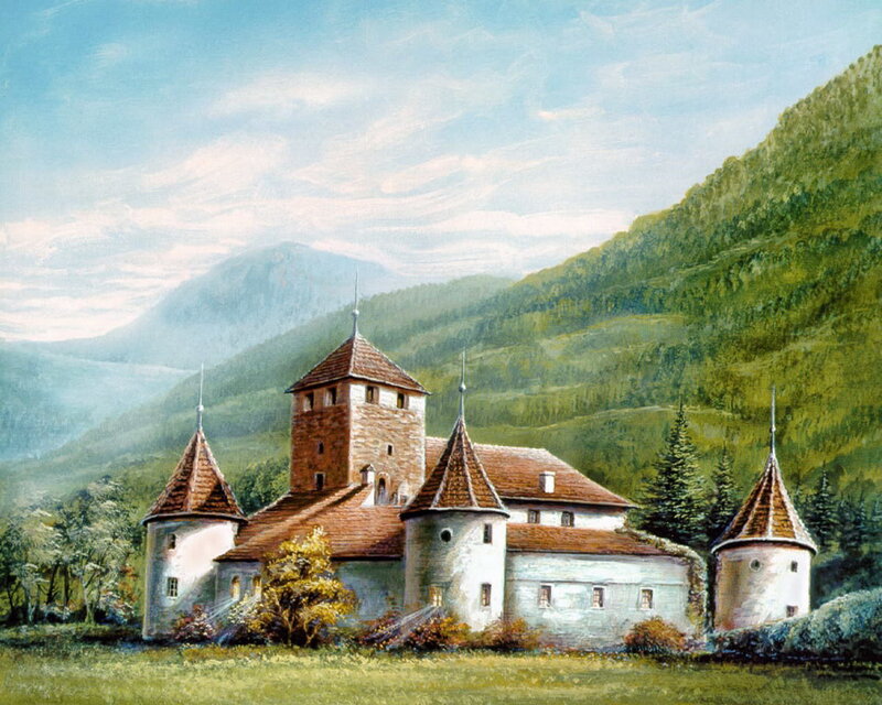 Castle in Mountain Valley — Green, Serene, Afternoon