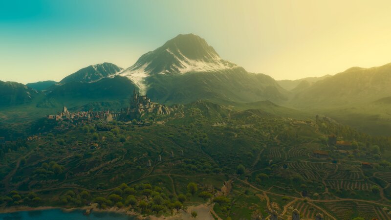 Castle in Mountain Valley — Green, Serene, Morning, 3d Render