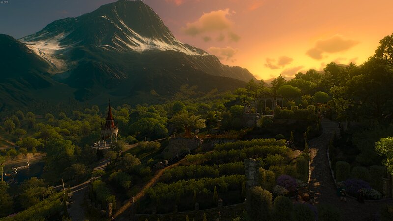 Castle in Mountain Valley — Green, Serene, Sunset, 3d Render