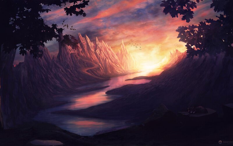 Castle in Mountain Valley — Purple, Dramatic, Sunset