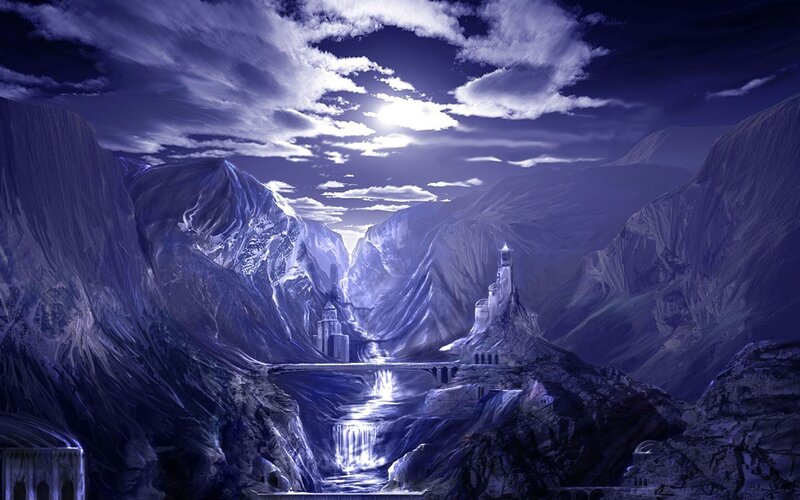 Castle in Mountain Valley — Purple, Dramatic