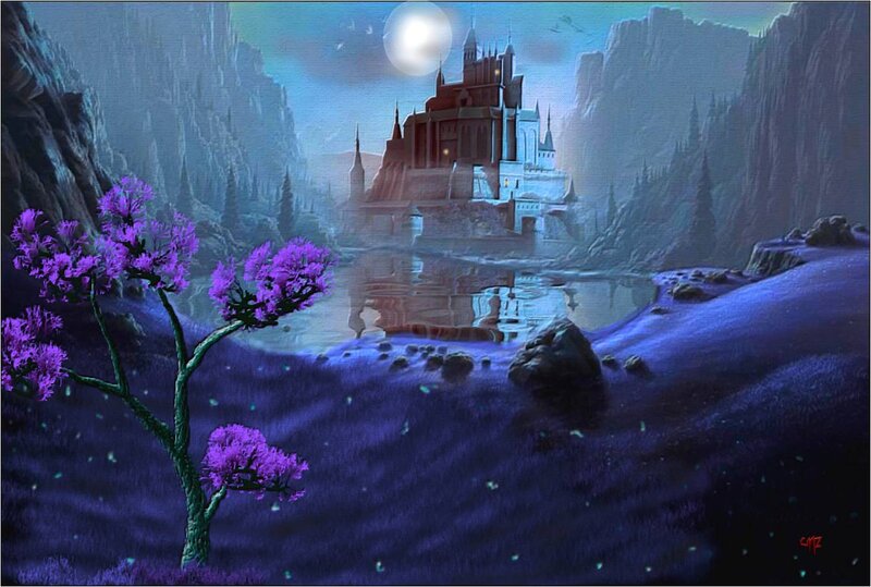 Castle in Mountain Valley — Purple, Serene