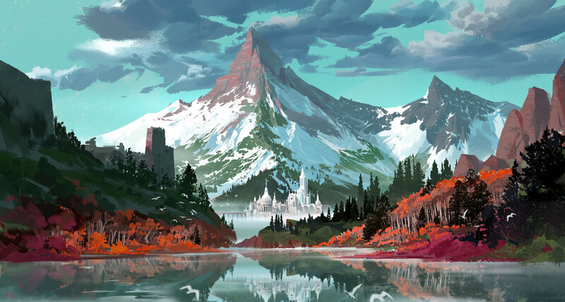 Castle in Mountain Valley — Teal