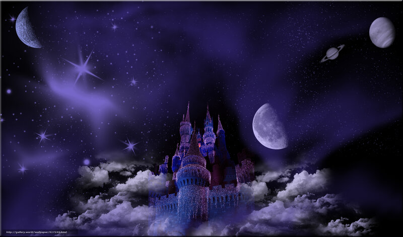 castle in purple night sky