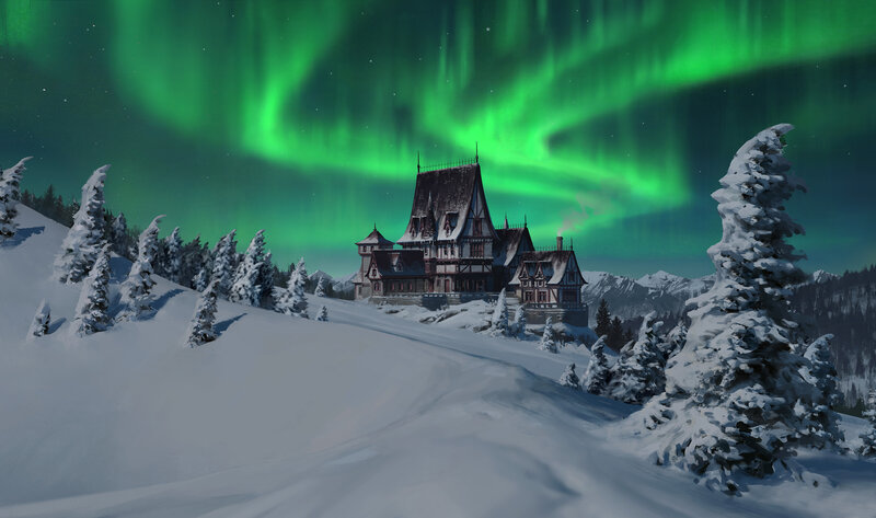 Castle in Snowy Landscape — Green