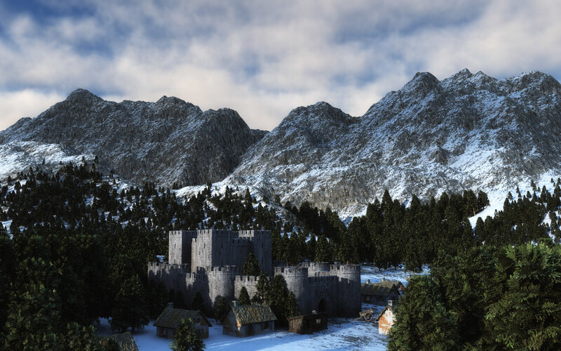 Castle in Snowy Mountains — Gray