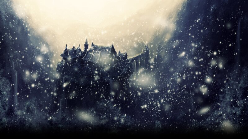 Castle in Snowy Mountains — White, Dramatic