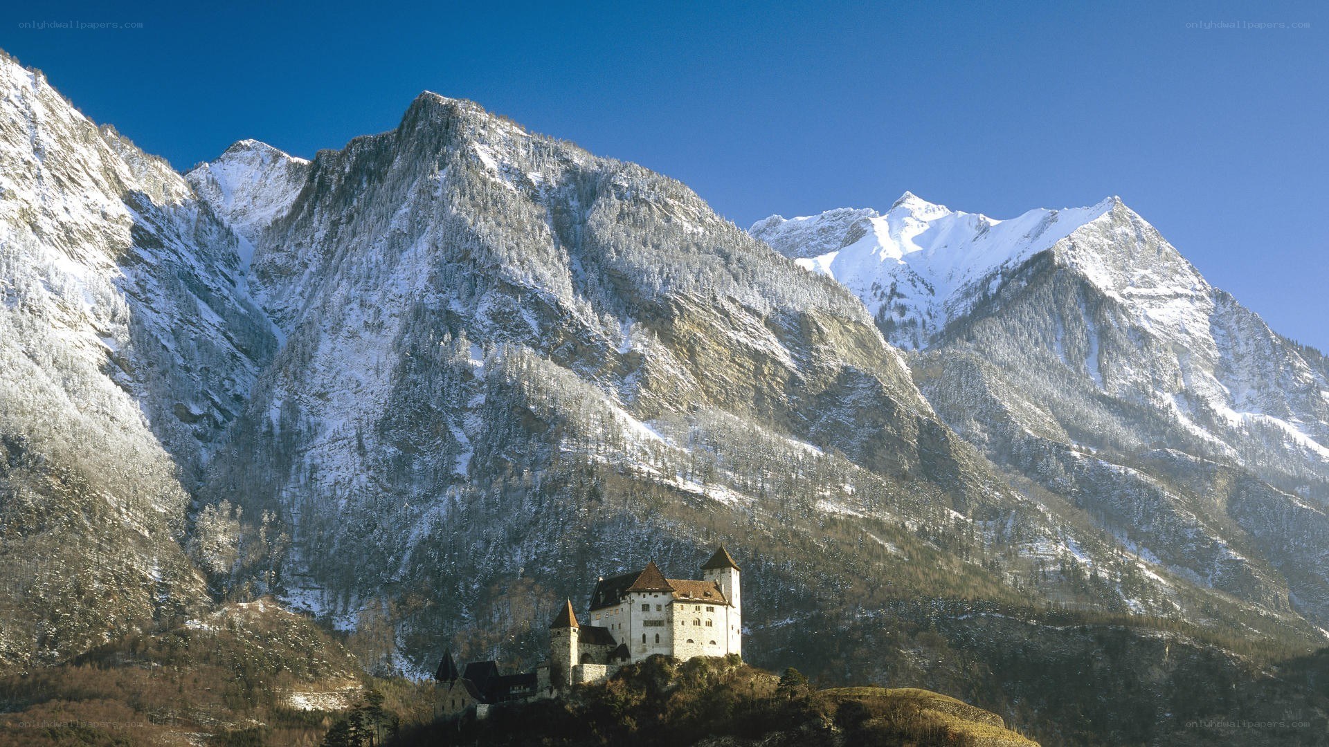 Castle in snowy mountains