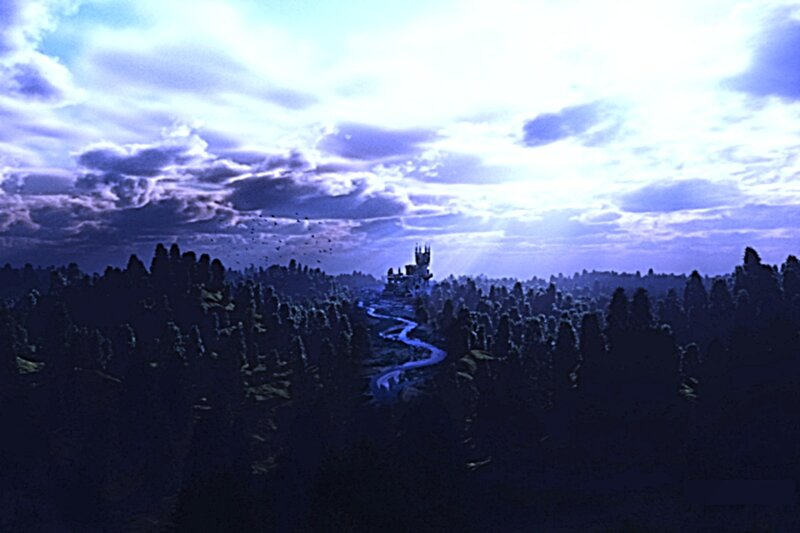 Castle in the forest at dusk