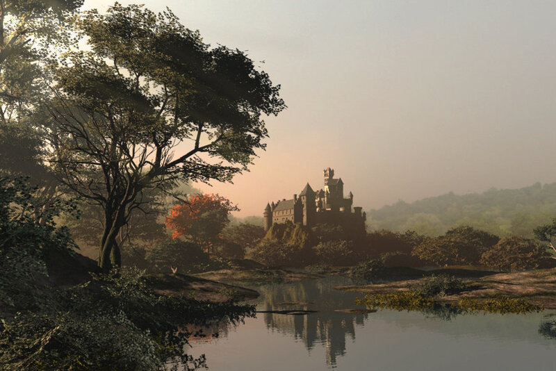 Castle in the misty forest