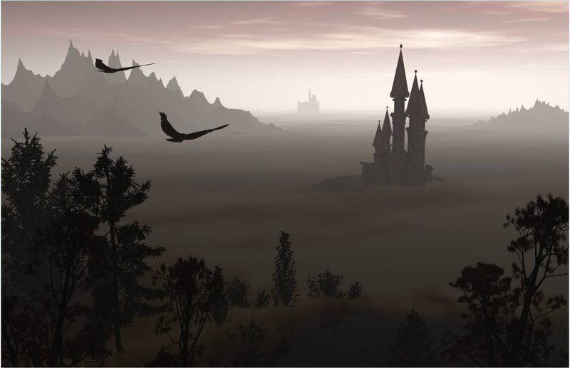 Castle in the misty valley