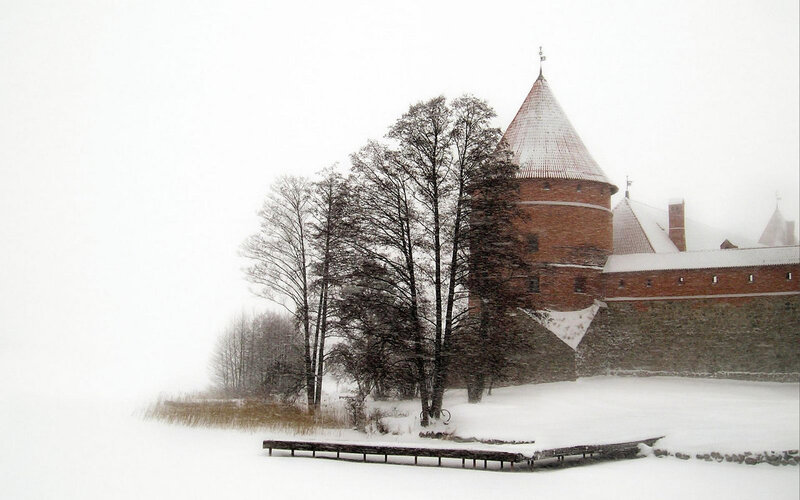 Castle in Winter Snow — White