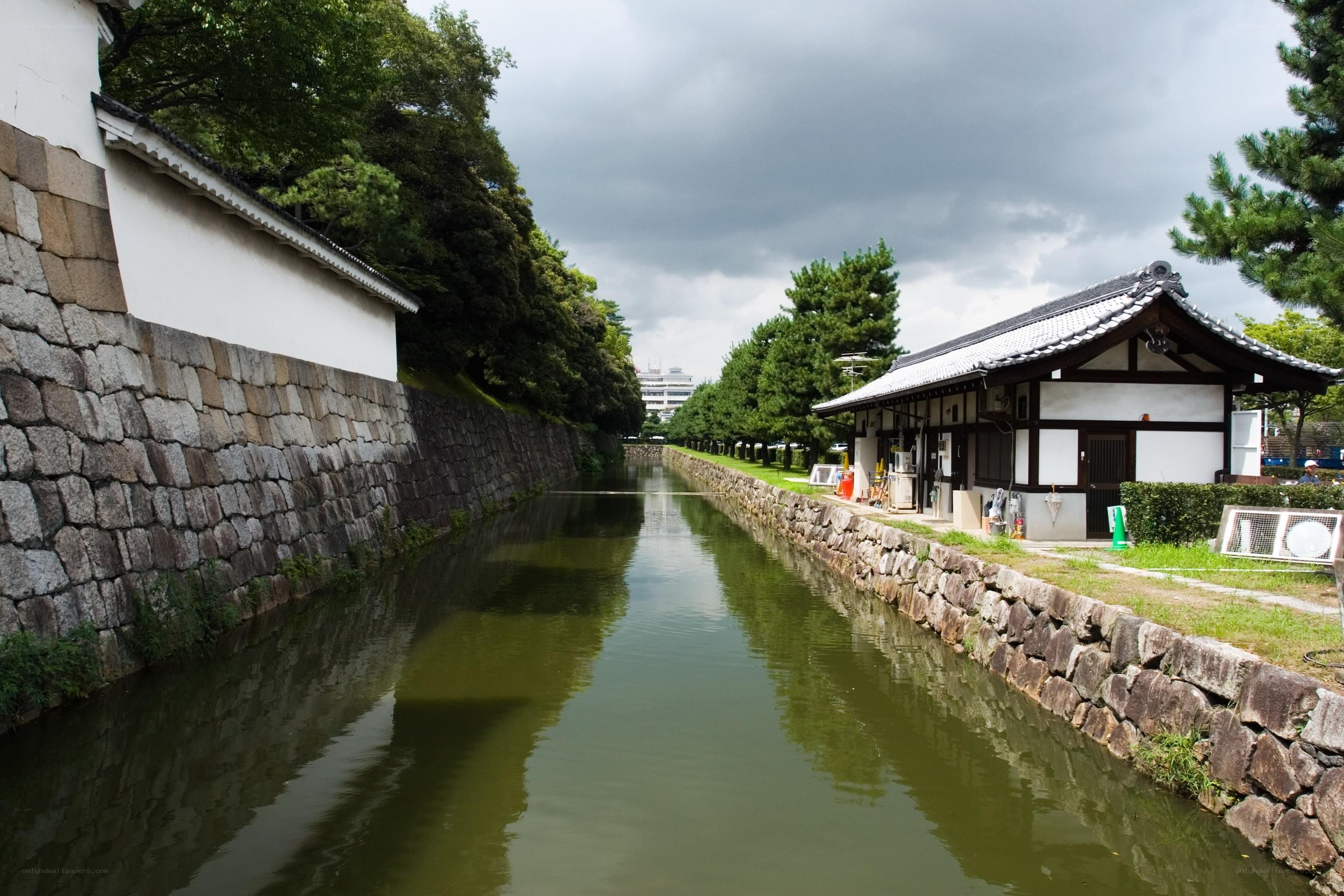 Castle moat with traditional building