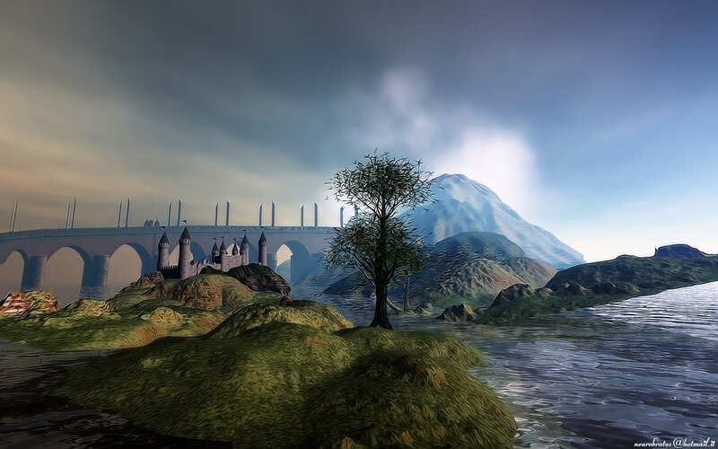 Castle on a Bridge — Green, Dramatic