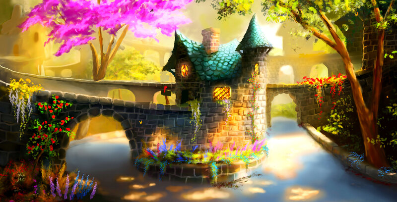 Castle on a Bridge — Green, Serene