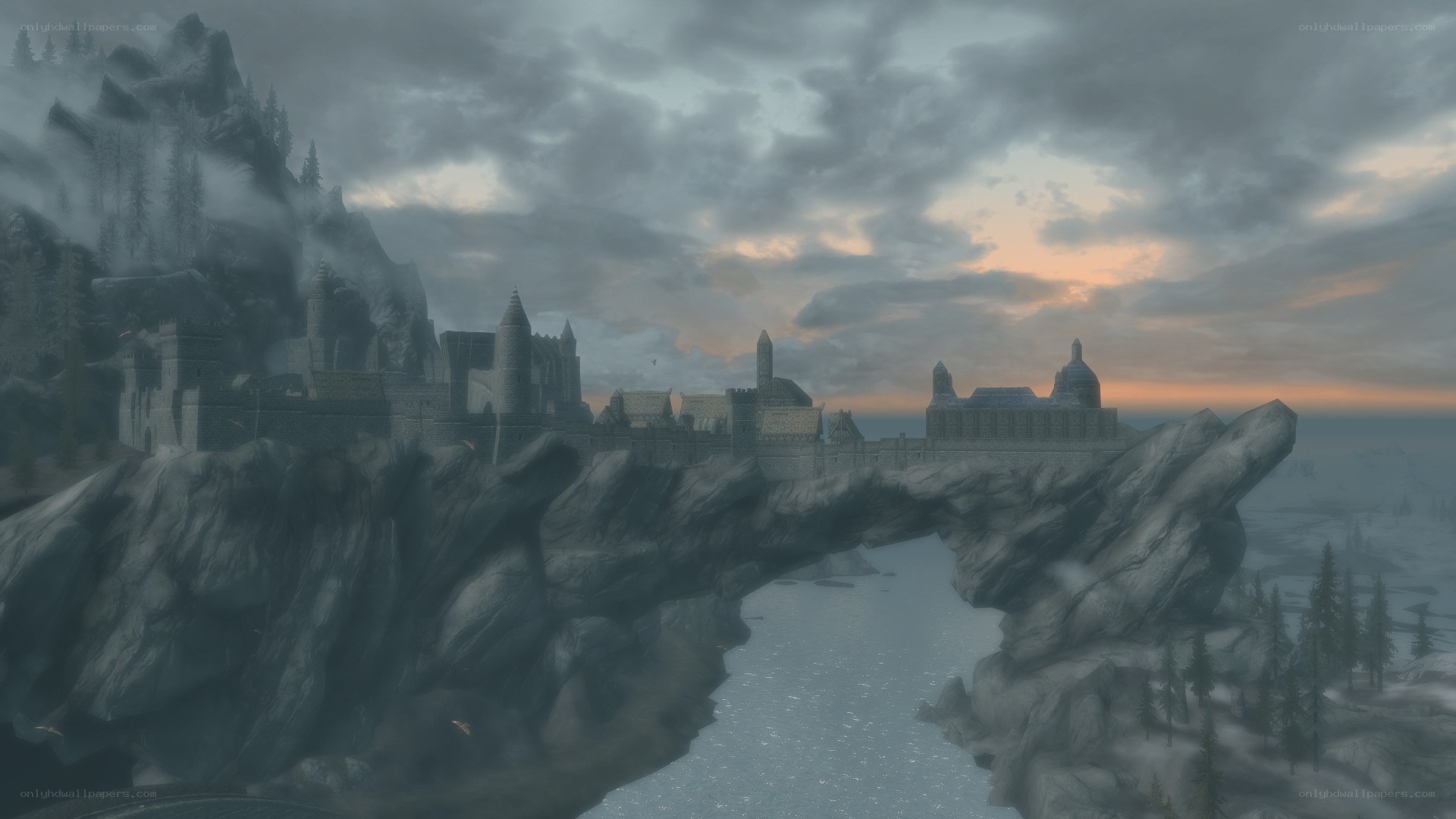 castle on a cliff at dusk